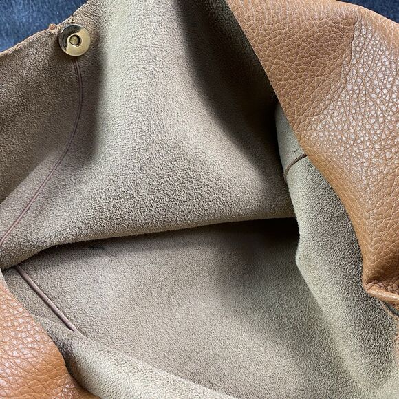 Brown Pebbled Vegan Leather Tote Bag Double Front Pocket Large Slouchy Hobo Purs - Picture 10 of 11